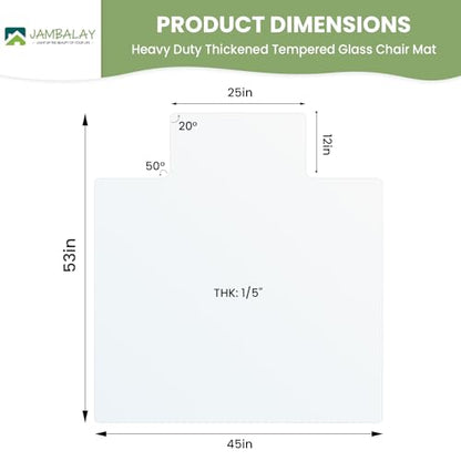 JAMBALAY Irregular Tempered Glass Chair Mat with Lip, 53"x45" Heavy Duty Glass Floor Mat for Carpet/Hard Floors, Carpet Office Chair Mats with Anti-Slip Pads, Thick 0.2″, Clear - size: 53"x45"-With Lip
