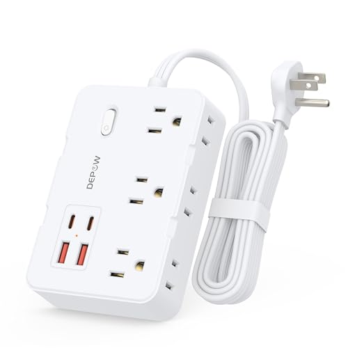 DEPOW Surge Protector Power Strip with 6 Outlets 4 USB Ports (2 USB C),5 FT - color: White, size: 5 FT