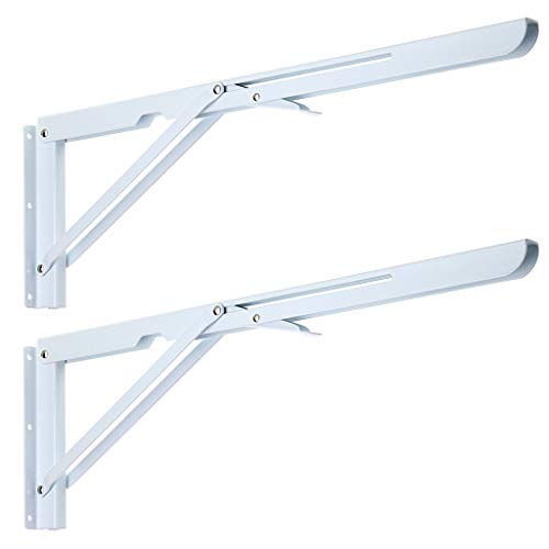 Sumnacon Sturdy Folding Shelf Brackets - Heavy Duty Metal Triangle Table Bench Folding Shelf Brackets, 2 Pcs Folding Shelf Hinge Wall Mounted (20 Inch, White) - color: White, size: 20 Inch