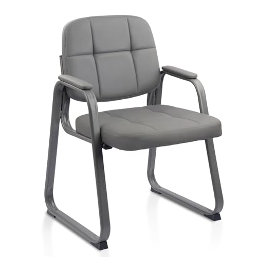 CLATINA Leather Guest Chair with Sled Base, Office Reception with Padded Arms, Desk Chair for Office Conference Waiting Room School, Grey - color: Grey-sled Base, size: 1pack