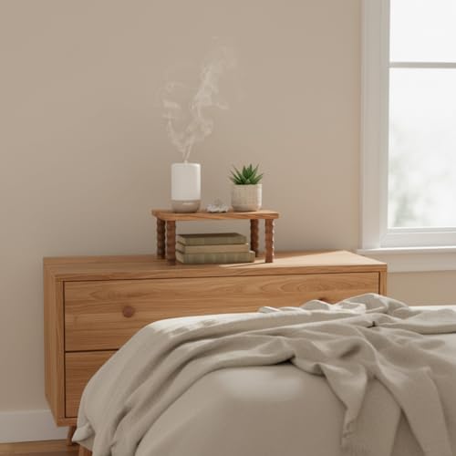 Kitchen Counter Shelf Wooden Cabinet and Desktop Counter Riser | Acacia Wood Small Coffee Station Organizer Countertop Display Stand Shelf for Top of Desk Home Office Bathroom