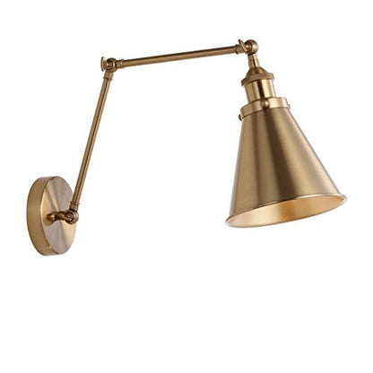 JONATHAN Y Rover 1-Light Wall Sconce 7", Brass Gold | Adjustable Arm, Hardwired Bedside Reading Swing Arm, Farmhouse Cone Shade, Metal Hardwired Indoor Fixture, LED Bulbs Included - color: Brass Gold, size: Set of 1