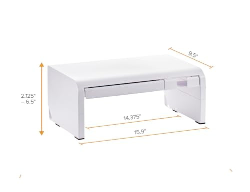 Bostitch Konnect Adjustable Monitor Riser with Drawer & Cell Phone Holder, Laptop Stand for Desk, 4 Height Levels, Cable Management & Rubber Feet - color: White, style: Deluxe Laptop Stand