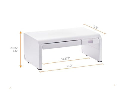 Bostitch Konnect Adjustable Monitor Riser with Drawer & Cell Phone Holder, Laptop Stand for Desk, 4 Height Levels, Cable Management & Rubber Feet - color: White, style: Deluxe Laptop Stand