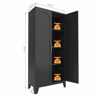 61'' Tall Metal Garage Storage Cabinet with Doors (Black) | Cabinets Adjustable Shelves,Heavy Duty Steel Pantry File Cabinet for Home Office, Kitchen ,School, Utility - color: 61''black