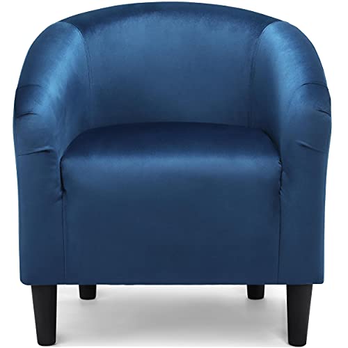 Topeakmart 25.5in Wide Small Velvet Barrel Accent Chair, Pagoda Blue | Upholstered Furry Armchair, Compact Cozy Barrel Chairs with a Curved Silhouette for Small Spaces, Living Room Bedroom Corner - color: Pagoda Blue, style: Set of 1