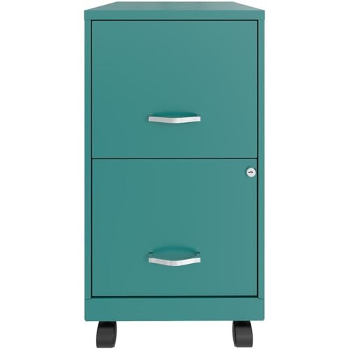 UrbanPro 2-Drawer Metal Mobile File Cabinet, 18" D x 14.25" W x 26.70" H, Turquoise Finish, Smooth Glide Suspension, Lockable Storage, Painted Steel, Compact Vertical Filing for Home or Office - color: Turquoise