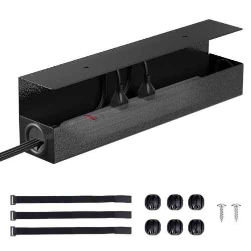 POCHAR Under Desk Cable Management Tray, 16.5" Extended Wire Organizer | Slim 3" Profile Steel Power Strip Holder, Screw-Mount Cord Hider for Wide Standing Desk Home Office - size: 16.5 inch