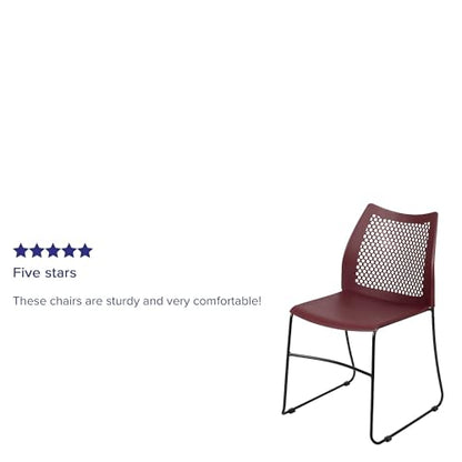 Flash Furniture HERCULES Series 5 Pack 661 lb. Capacity Burgundy Stack Chair with Air-Vent Back and Black Powder Coated Sled Base | Sled Base, Powder Coated, 661 LBS. Weight Capacity - color: Burgundy, size: Set of 5