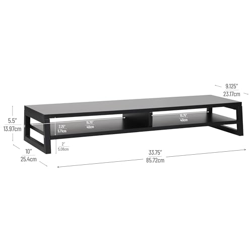 Mind Reader 2-Tier MDF Double Monitor Stand, Dual Screen Riser with Storage Shelf, 33.75 Inch Wide, 88 lb Capacity, Black