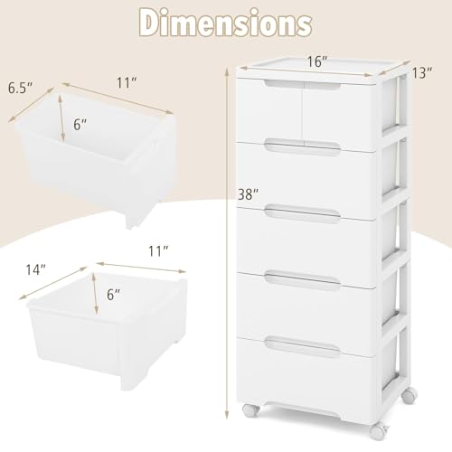 Storage Cabinet with 6 Plastic Drawers, Vertical Cart with wheels, Storage Organizer for Bedroom, Bathroom, Living Room & Office (16"L x 13"W x 38"H) - size: 16” x 13” x 38” (6 Drawers)