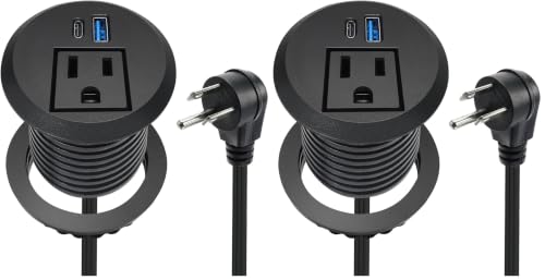 20W USB-C Fast Charge Recessed Power Grommet, 2 inch Flush Mount Desk Outlet with 6.5 FT Extension Cord, Space-Saving Countertop Power Strip for Home Office School Hotel (Pack of 2) - color: Black, size: 2 inch 20W (Pack of 2)