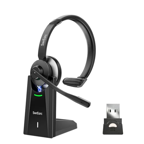 Bluetooth Headset, Wireless Headset with Mic for Work, Advanced AI Noise Cancelling Microphone (Clear Calls & Mic Mute), Bluetooth 5.3, USB Dongle, Headphones with Mic, for PC/Zoom/Office - color: Black