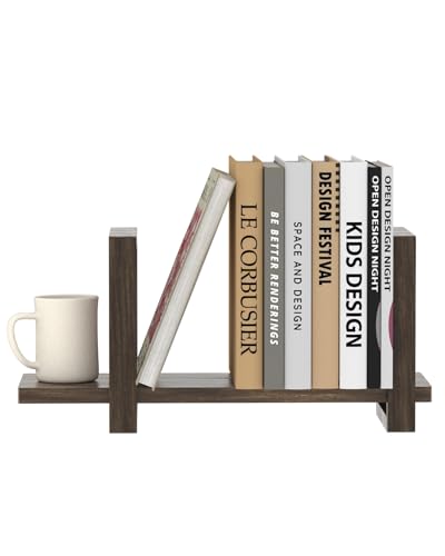 100% Solid Wood Adjustable Desktop Bookshelf, Retro Tabletop Bookshelf, Desk Shelf for Living Room, Home, Office, Perfect for Magazine, Books, Cookbooks, No Tools Required to Assemble, Dark Brown - color: Dark Brown