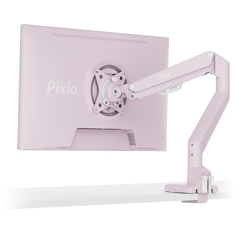 Pixio PS1S Wave Pink Single Monitor Arm Stand Desk Mount - Fits up to 32 inches Monitors and up to 19.8lbs. VESA Compatibility and Integrated Cable Management - color: Pink, size: Single