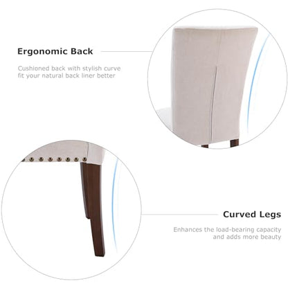 MALOL COLAMY Upholstered Parsons Dining Chairs Set of 2, Fabric Kitchen Side Chairs with Nailhead Trim and Wood Legs, Dining Room Chairs for Farmhouse Restaurant, Beige - color: W-beige, size: Set of 2