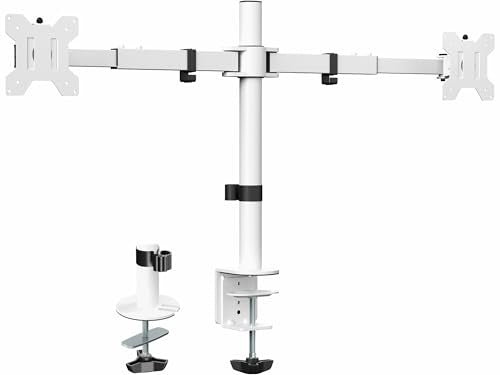 VIVO Dual LCD LED 21 to 32 inch Monitor Desk Mount, Heavy Duty, Adjustable Telescoping Arms, Flush Wall Setup, Fits 2 Screens, White, STAND-V002EW - color: White, size: 21" to 32"