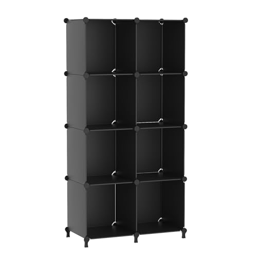 AWTATOS 8 Cube Storage Organizer, Closet Organizer Storage Shelf, Black | DIY Stackable Storage Cubes Shelves for Closet, Bookcase Bookshelf, Plastic Shelving for Bedroom, Home Office - color: Black
