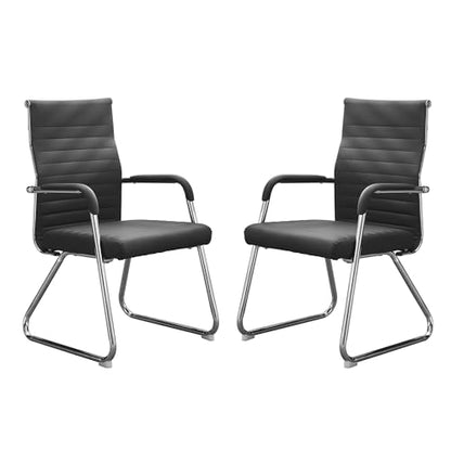 Okeysen Office Guest Chairs Set of 2, Modern Leather Reception Chairs with Mid Back & Sled Base, No-Wheel Desk Chairs for Waiting Room & Conference Room, PU Leather, 330lbs Capacity - color: Black Leather/Silver Frame, size: Set of 2