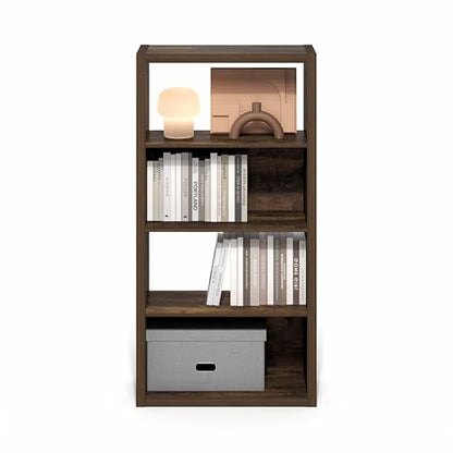 Furinno Viola Book Shelf, 4-Tier Bookshelf, Extra Thick Frame Bookcase with Open Shelf, Open Back Design, 11.3" x 23.2" x 45.4", for Living Room, Bedroom, Home Office, Amber Pine - color: Amber Pine, size: 4-Tier, Thick Frame
