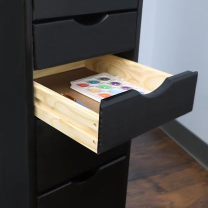 Jela-USA Solid Pine Wood 8 Drawer Rolling Cart, Black - color: Black, style: unspecified
