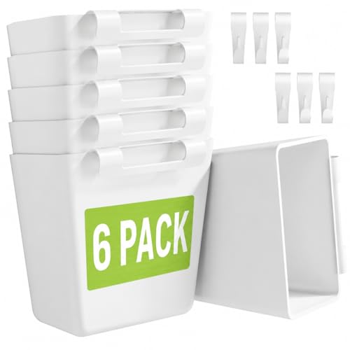 6 Pack White Rolling Cart Accessories with 6 Hanging Cup Holder and 6 Hooks - color: White