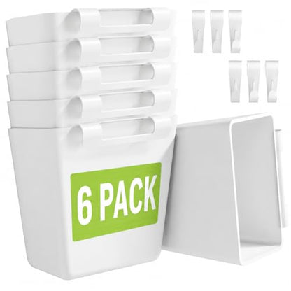 6 Pack White Rolling Cart Accessories with 6 Hanging Cup Holder and 6 Hooks - color: White