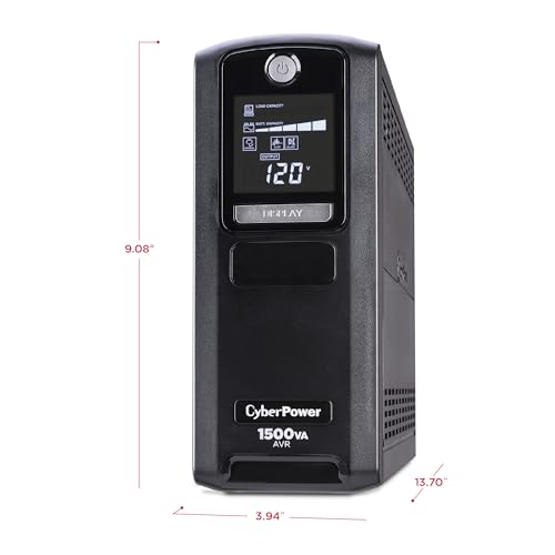 CyberPower CP1500GAVR Line‑Interactive UPS Battery Backup | 1500VA/900W, AVR, 10 Outlets, LCD Display, Mini-Tower, UL Certified - size: 1500VA