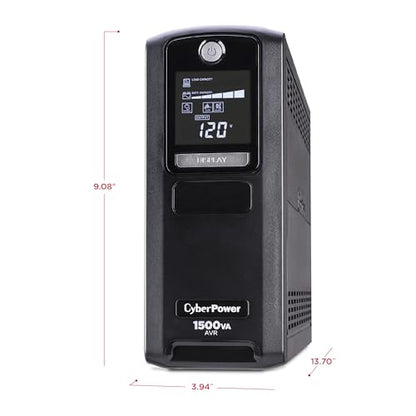 CyberPower CP1500GAVR Line‑Interactive UPS Battery Backup | 1500VA/900W, AVR, 10 Outlets, LCD Display, Mini-Tower, UL Certified - size: 1500VA