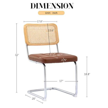 KCC Modern Dining Chairs Set of 6, Faux Leather Rattan Chair,Brown | Mid Century Kitchen Side Chairs with Metal Legs and Upholstered Seat for Dining Room,Living Room,Bedroom - color: Brown, size: Set of 6