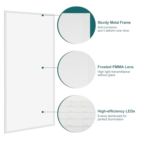 kadision 2x4 LED Flat Panel Light, 60W/50W/40W/30W/25W Adjustable, 5000K/4000K/3500K Selectable, 6600lm Dimmable LED Drop Ceiling Light Fixture, 100-277V ETL-Listed, 4-Pack