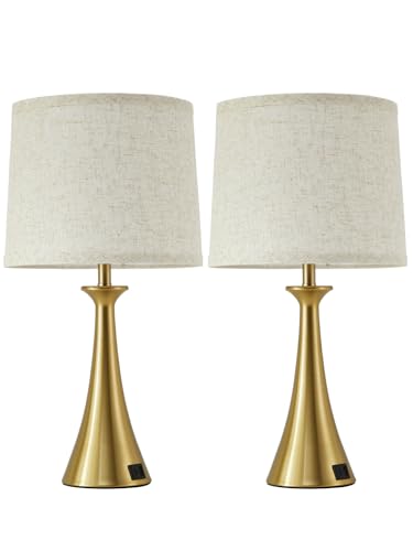 Touch Table Lamps Set of 2, 21" Bedside Lamps with USB C+A, Gold | 3 Way Dimmable Nightstand Lamps with Linen Shades, 2 LED Bulbs Included, Touch Lamp for Living Room, Bedroom and End Tables - color: Gold 2pcs