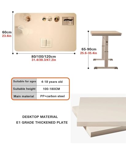 White Adjustable Height Standing Desk, Manual Crank Office Desk with Rotating Button, 26.5-35.4" Height Range, Work Desk for Home or Small Apartment,White-80cm