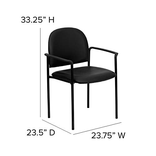 EMMA + OLIVER Black Vinyl Stackable Steel Side Reception Chair | Contoured Cushions, Powder Coated Frame, Durable Construction, Commercial Use - color: Black Vinyl