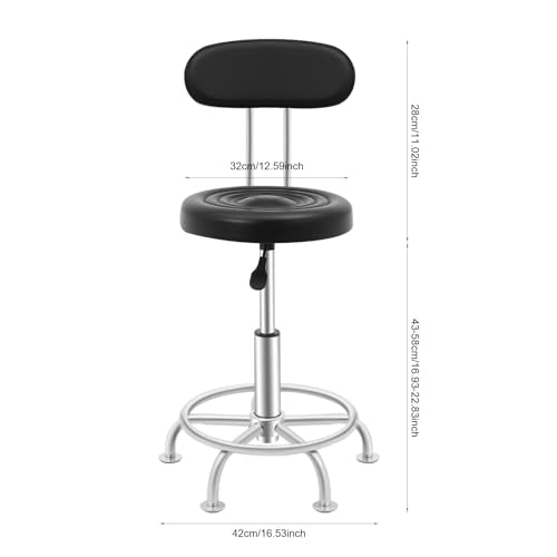 Drafting Chair with Back Adjustable Foot Rest Rolling Stool Multi Purpose Office Desk Chair PU Leather Swivel Stool Thick Seat Cushion for Home Bar Kitchen Shop
