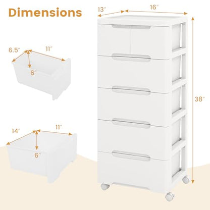 6-Drawer Plastic Rolling Storage Cart (16"x13"x38") | Mobile Storage Cabinet | Vertical Storage Tower Container Unit | 4 Universal Wheels | For Living Room, Home Office - size: 16”x13”x38” (6 Drawers)
