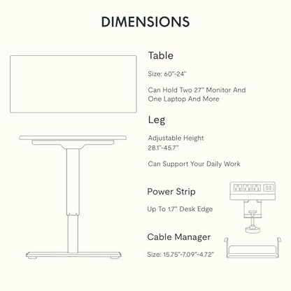 FLEXISPOT EN2 60"x24" Standing Desk with Power Strip Bundle, Black | One-Piece Desktop, Easy-Access Clamp Power Strip Bundle, Organized Cable Management, Modern Home Office Setup - color: Black Frame + Black Top, size: 60x24