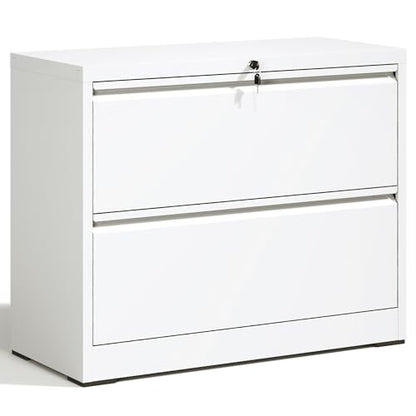 2 Drawer Lateral File Cabinet with Lock White Filing Cabinet - color: White, size: 28.5"H-2 drawers