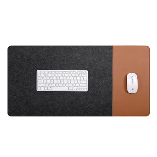 Smooch Felt Desk Pad & Leather Mouse Pad with Non-Slip Bottom,Large Computer Desk Protector Writing Laptop Mat Keyboard Mat for Office Home School (Black Brown,39.4x15.7in/100x40cm) - color: Black Brown, size: 39.4x15.7in/100x40cm