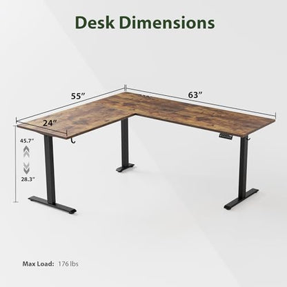 Agilestic 63 x 55 Inch L Shaped Electric Standing Desk, Rustic Brown - color: Rustic Brown, size: 63x55 Inch