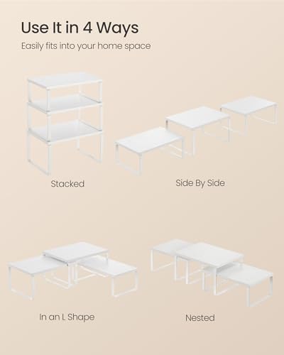 SONGMICS Cabinet Organizer Shelf, Set of 3 Spice Rack, Kitchen Storage | Kitchen Counter Shelves, Kitchen Storage, Spice Rack, Snow White and Matte White, BYSTRO Collection UKCS220WE01S - color: Snow White + Matte White