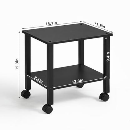 YUFAM 2 Tier Under Desk Printer Stand with Storage, Black - color: Black, size: 11.8"D×15.7"W×15.3"H