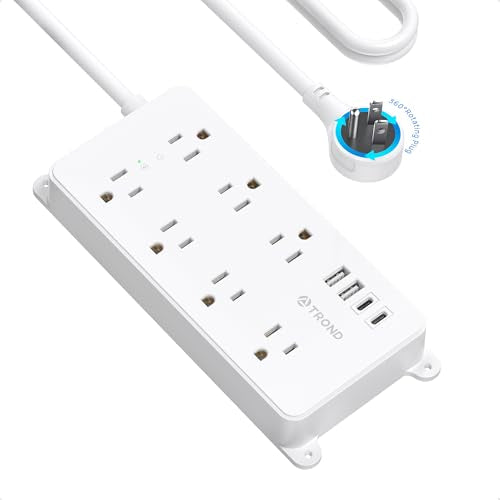 TROND 360° Rotating Plug Power Strip, 10ft Extension Cord, White - color: White, size: 10ft, style: 7 Outlets - with Rotating Plug
