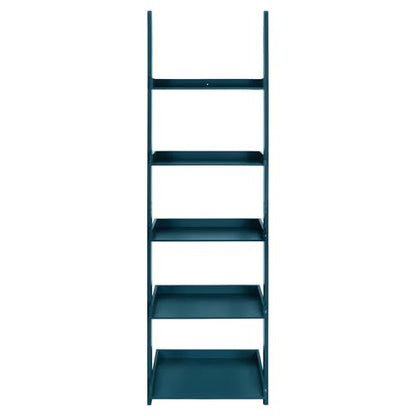 Modern 5 Tier Wall-Leaning Ladder Bookshelf, Blue, 70 Inches | Organizer, Storage Rack - color: Blue