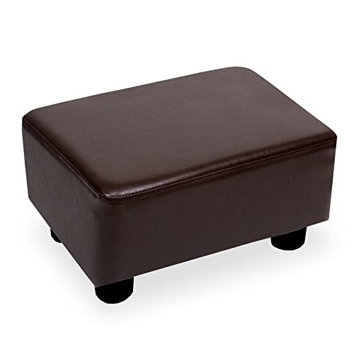 CAROLMADE Small Foot Stool Ottoman Footstool with Legs Under Desk Footrest for Living Room Bedroom and Office, Dark Brown - color: Pu Brown, size: 11"d X 15.4"w X 8.3"h