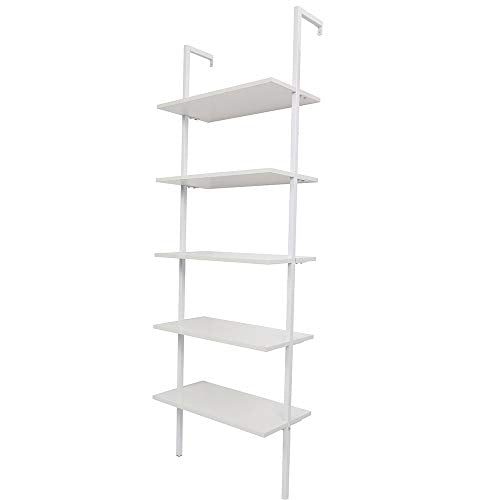 Ladder Bookshelf, 5-Tier Wood Ladder Bookcase with Metal Frame Shelf Open Bookcase Freestanding Bathroom Storage Rack Plant Stand for Living Room, Bedroom, Office, Easy Assembl (White2) - color: White2