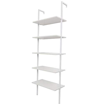Ladder Bookshelf, 5-Tier Wood Ladder Bookcase with Metal Frame Shelf Open Bookcase Freestanding Bathroom Storage Rack Plant Stand for Living Room, Bedroom, Office, Easy Assembl (White2) - color: White2