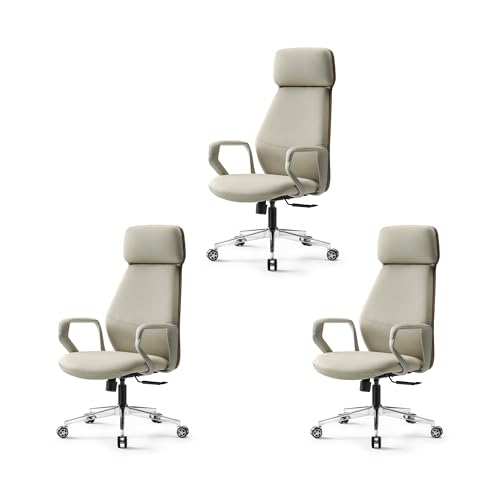 EUREKA ERGONOMIC Aric Executive Office Chair, High Back PU Leather Desk Chair with Lumbar Support, Professional Modern Home Office Chair with Large Headrest & 3-Position Recline(Pack of 3, Beige) - size: Pack of 3