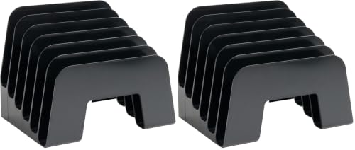 1InTheOffice Incline Desktop File Sorter, 6 Compartments Step Sorter, Black (Pack of 2) - size: Small (Pack of 2)