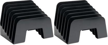 1InTheOffice Incline Desktop File Sorter, 6 Compartments Step Sorter, Black (Pack of 2) - size: Small (Pack of 2)